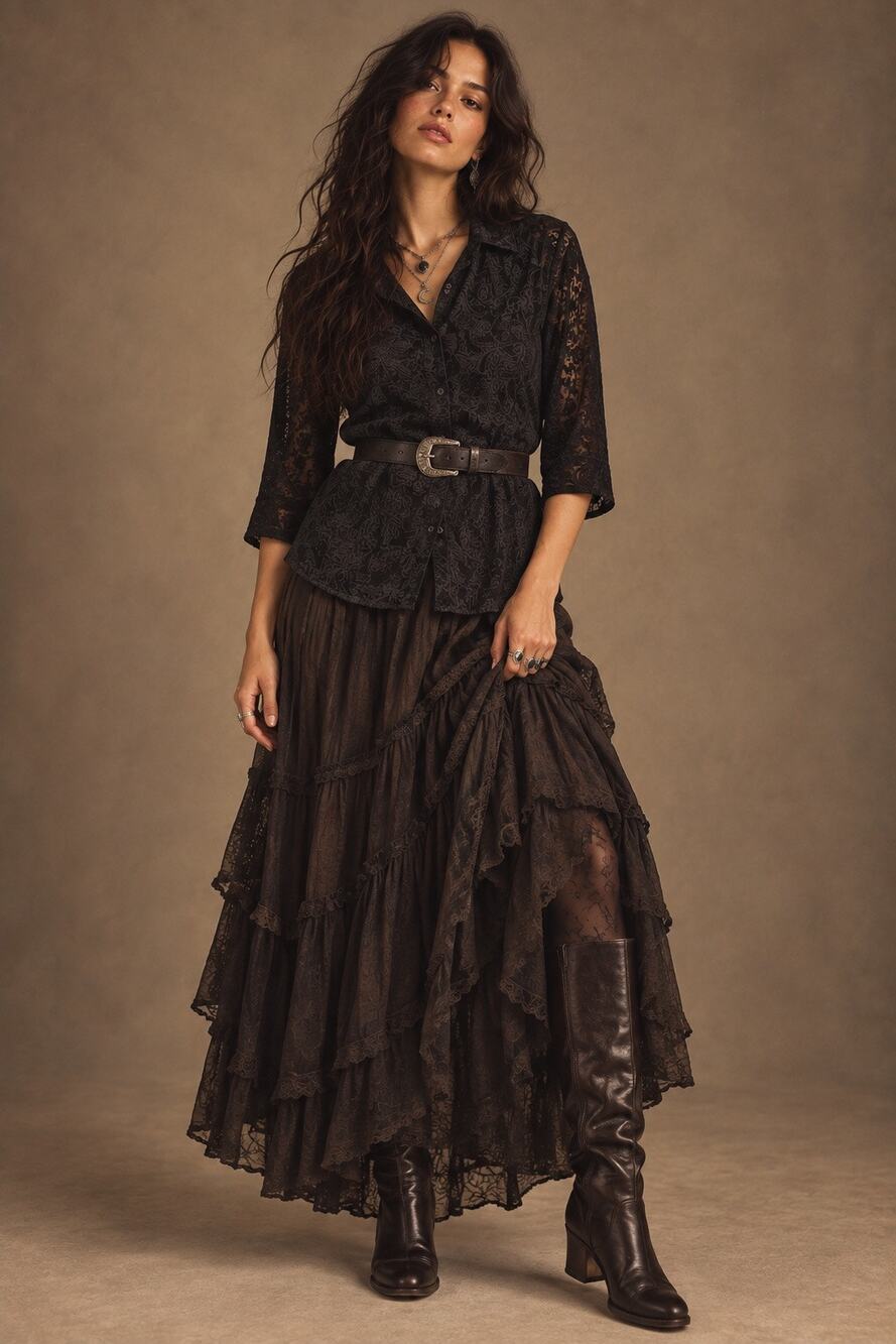 Lemon Grass Studio Black Paisley Velvet Burnout Button Top L Y2K Whimsigoth Boho